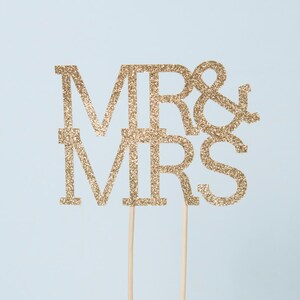 Mr & Mrs Cake Topper, Gold or Silver Glitter Wedding Cake Topper, Bridal Shower Cake Topper image 3