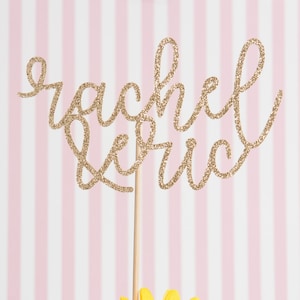 Custom Wedding Cake Topper Glitter Cake Topper Custom Name Gold Glitter Custom Cake Decoration Names in Curly Font Cake Topper Calligraphy