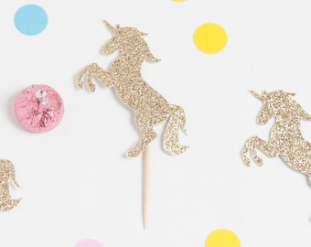 Glitter Unicorn Cupcake Topper, Unicorn Party Picks, Unicorn Kids Party Decor, Gold Unicorn Party, Cupcake Topper Pack