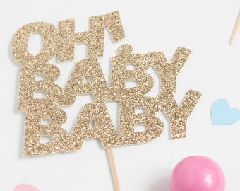 Oh Baby Baby Cupcake Topper, Baby Shower Cupcake Topper, Baby Shower Party Picks, Gold Glitter Baby Shower