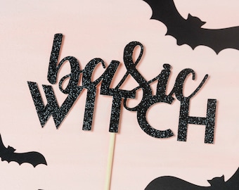 Basic Witch Cake Topper, Black Glitter Halloween Decor