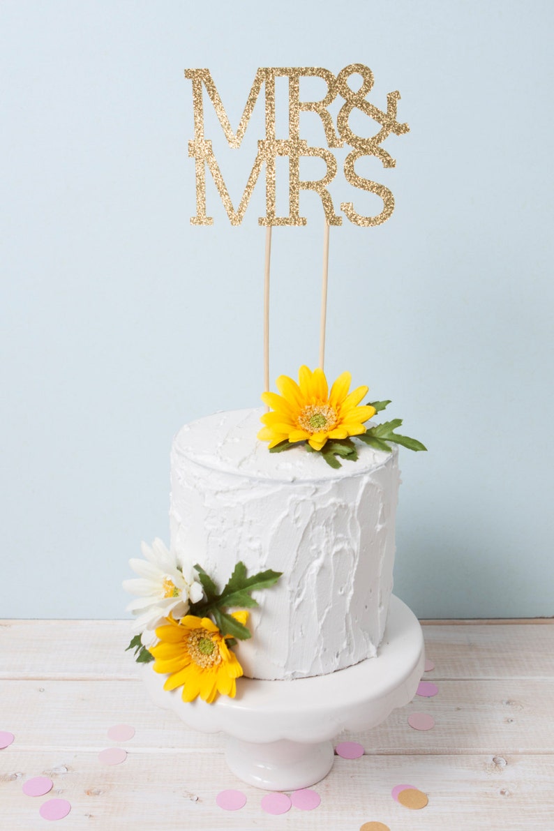 Mr & Mrs Cake Topper, Gold or Silver Glitter Wedding Cake Topper, Bridal Shower Cake Topper image 1