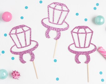 Glitter Ring Pop Cupcake Topper, Ring Pop Party Pick, Pink Ring Cupcake Topper, Gold Ring Topper, Glitter Ring Cupcake Topper