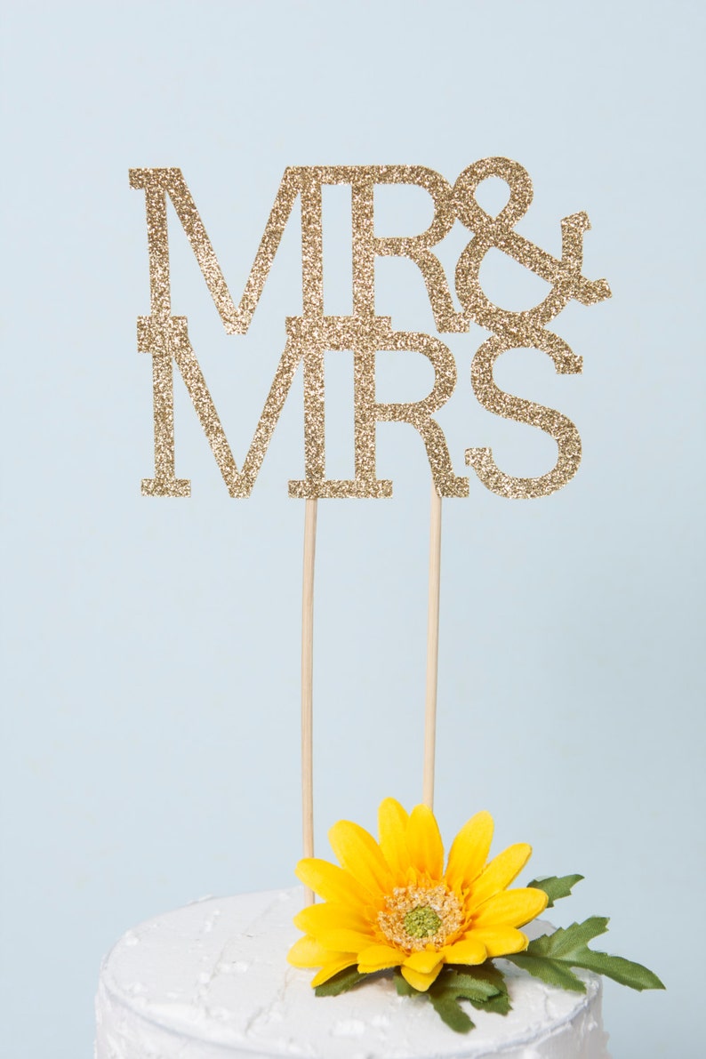 Mr & Mrs Cake Topper, Gold or Silver Glitter Wedding Cake Topper, Bridal Shower Cake Topper image 3