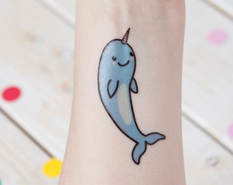 Narwhal Temporary Tattoo, Unicorn of the Sea, Happy Narwhal, Kids Birthday Tattoo