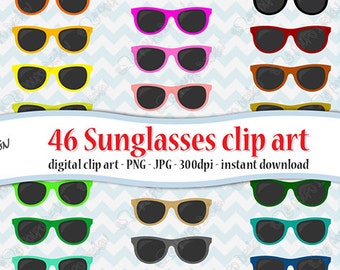 46 colorful Sunglasses clipart. Digital sunglasses clip art, digital shades clipart, rainbow sunglasses, summer clipart. Instant Download.