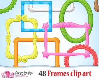 48 Frames clipart. JPG and PNG clip art Frames. Square rectangle circle oval Colorful frames. Instant Download. Commercial & personal Use.