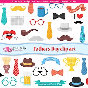 Clip-art do Dia dos Pais. Clip-art do dia dos pais, melhor pai, bigode, chapéu, gravata borboleta, gravatas, prêmio de troféu, pincel de barbear, scrapbooking digital do papai