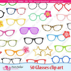 50 Brillen-cliparts. Digitale Brille Clip Art, Pool-Party Clipart, Pool-Party ClipArt, Sommer Clipart, Sommer Clip Art. Sofort Download.