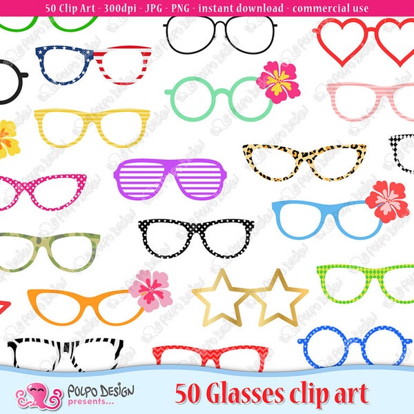 50 Glasses clipart. Digital Glasses clip art, pool party clipart, pool party clip art, summer clipart, summer clip art. Instant Download.