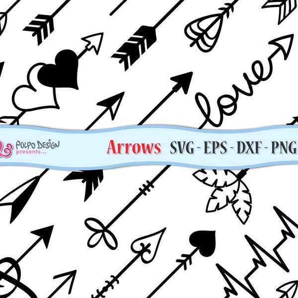 Arrows SVG EPS Dxf Png. Digital Arrows clip art, Vector arrows, tribal arrows, heart arrows, circle arrow, crossed arrows. Instant Download.