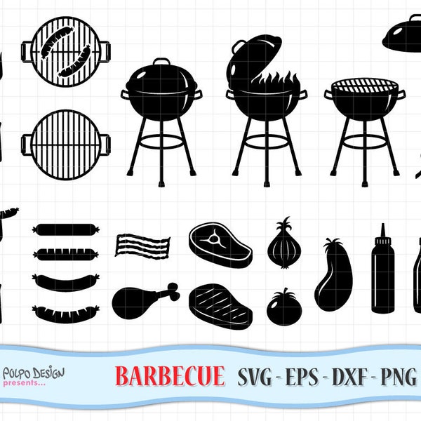 Barbecue SVG. BBQ clip art in Svg Eps Dxf Png. Vector files ideal for cutting machines such as Silhouette Studio Cameo, Cricut, ScanNCut.