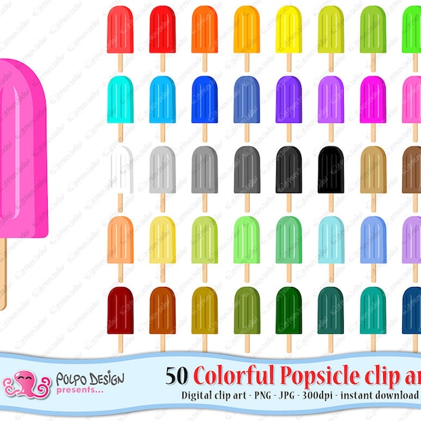 50 colorful Popsicle clipart. Digital Popsicle clip art, Ice Lolly, Lollies, Ice pop, Freeze pop, planner stickers Popsicles, summer clipart