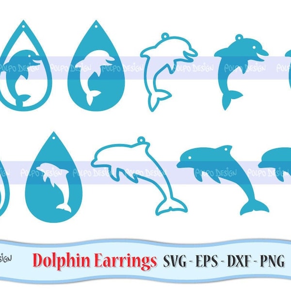 Dolphin Earrings SVG, Eps, Dxf and Png. Vector files ideal for cutting machines such as Silhouette Studio Cameo, Cricut, ScanNCut etc.