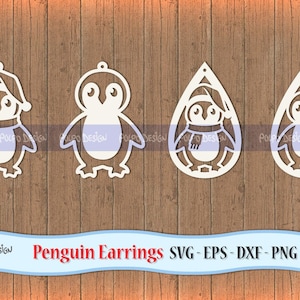 Penguin Earring Archivos Svg, Eps, Dxf y Png. Vector ideales para máquinas de corte. Descarga instantánea. Uso Comercial. Papá Noel. Navidad.
