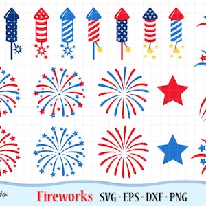 Feux d'artifice du 4 juillet SVG, Eps, Dxf, Ai et Png. Fichiers vectoriels idéaux pour les machines de découpe telles que Silhouette Studio Cameo, Cricut, ScanNCut, etc.