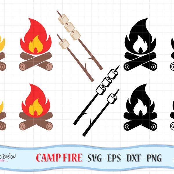 Fire Camp SVG. Camping clipart in Svg Eps Dxf Png. Vector files ideal for cutting machines such as Silhouette Studio Cameo, Cricut, ScanNCut