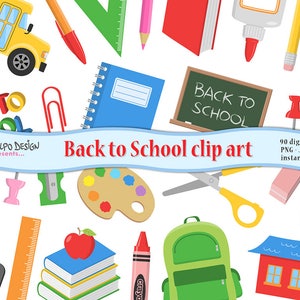 Retour à l'école clipart. Retour à l'école clip art. clipart pour enfants, clipart éducatif, scrapbooking numérique. Utilisation commerciale. Téléchargement instantané.