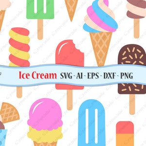 Ice Cream SVG, Eps, Dxf, Ai and Png. Vector files ideal for cutting machines such as Silhouette Studio Cameo, Cricut, ScanNCut etc.