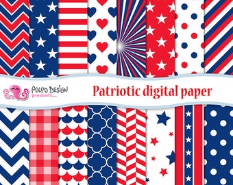 Patriotic digital paper. 4th Of July Papers, United States, america backgrounds Memorial Day seamless tileable July 4th papers, red and blue