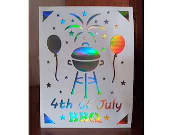 4th of July bbq Card SVG, Eps, Dxf and Png. Digital vector files ideal for cutting machines such as Silhouette Studio Cameo, Cricut etc.