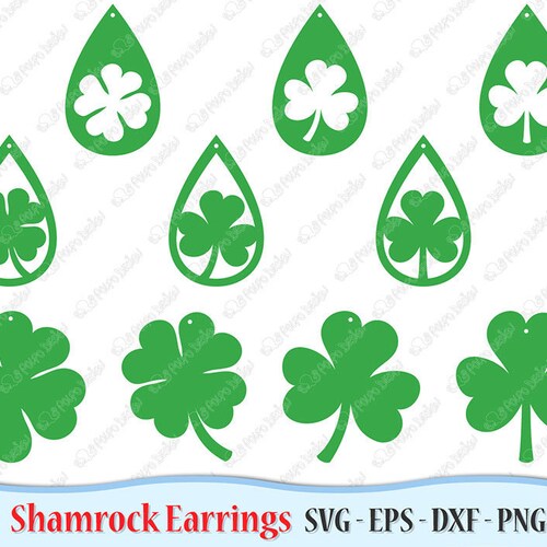 teardrop earrings laser cut DIY 7 St Patrick/'s Day Shamrock Earrings bundle pendant instant download vector jewelry template