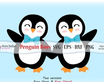 Penguin Boys SVG, Eps, Dxf e Png. File vettoriali ideali per macchine da taglio come Silhouette Studio Cameo, Cricut, ScanNCut ecc.