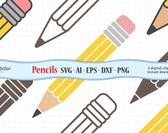 Pencil SVG, Eps, Dxf, Ai, Png. Vector files ideal for cutting machines such as Silhouette Studio Cameo, Cricut, ScanNCut etc. Education Svg.