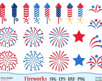 4th of July Fireworks SVG, Eps,Dxf,Ai and Png. Vector files ideal for cutting machines such as Silhouette Studio Cameo, Cricut, ScanNCut etc