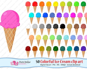 Clipart de crème glacée coloré 50. PNG crème glacée numérique clip art crème glacée cône crème glacée agenda autocollants été clipart été clipart été clipart nourriture