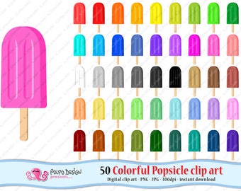 50 colorful Popsicle clipart. Digital Popsicle clip art, Ice Lolly, Lollies, Ice pop, Freeze pop, planner stickers Popsicles, summer clipart