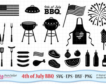 4th of July Barbecue SVG. BBQ clipart in Svg Eps Dxf Png. Vector file for cutting machines such as Silhouette Studio Cameo, Cricut, ScanNCut