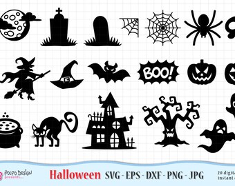 Halloween SVG, Eps, Dxf, Png and Jpg. 20 vector Halloween clipart. Holiday Vector. Scary clipart. Commercial Use. Instant Download.