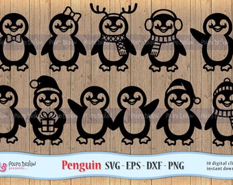 Penguin SVG, Eps, Dxf and Png. Vector files ideal for cutting machines such as Silhouette Studio Cameo, Cricut, ScanNCut etc.