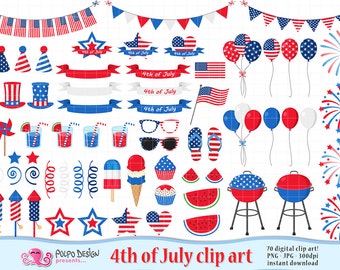 Clipart del 4 luglio. ClipArt del 4 luglio. America Clipart, clipart Independence Day, clipart del 4 luglio, clipart patriottica digitale.