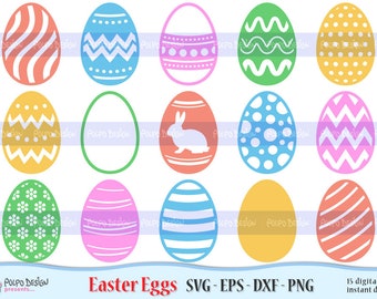 Easter Egg SVG, Eps, Dxf and Png. Vector files ideal for cutting machines such as Silhouette Studio Cameo, Cricut, ScanNCut etc. Eggs svg.