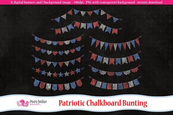 Patriotic Chalkboard Bunting Banners Cliparts Digital Clip Etsy