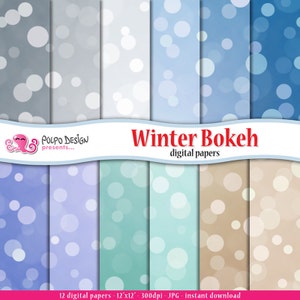 Winter Bokeh digital paper. Commercial & Personal Use Instant Download. Sparkling winter, christmas bokeh, blue bokeh december frost holiday