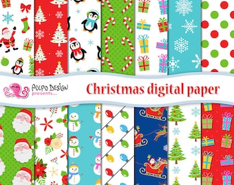 Christmas digital paper. Christmas paper, tileable Christmas patterns, scrapbooking Christmas backgrounds, xmas digital paper holiday papers