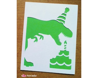 T-Rex Birthday Card SVG, Eps, Dxf and Png. Vector files ideal for cutting machines such as Silhouette Studio Cameo, Cricut, ScanNCut etc.
