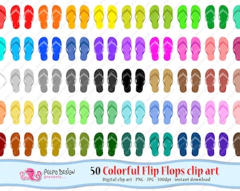 50 colorful Flip Flops clipart. Digital Flip Flops clip art, PNG flip flop clipart, flip flop clip art, summer clipart Beach clipart sandals