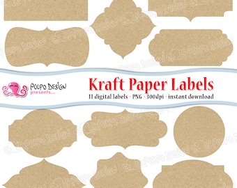 Clipart de etiquetas de papel Kraft. Uso comercial e pessoal. Download instantâneo. Molduras de papel Kraft etiquetas papelão digital rótulos de papel antigo clipart