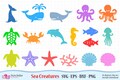 Sea Creatures SVG, Eps, Dxf and Png. Vector files ideal for cutting machines such as Silhouette Studio Cameo, Cricut, ScanNCut etc.
