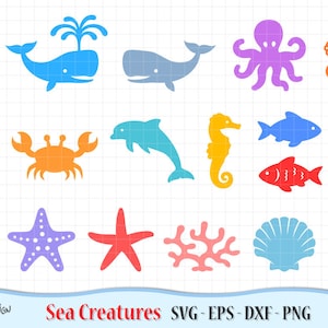 Criaturas marinas SVG, Eps, Dxf y Png. Archivos vectoriales ideales para máquinas de corte como Silhouette Studio Cameo, Cricut, ScanNCut, etc.