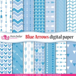 Blue Arrows Digital Paper. Commercial & Personal Use. Instant Download. Arrows backgrounds, arrow patterns, tribal archery chevron triangles