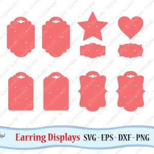 Earring Display Cards SVG, Eps, Dxf and Png. Vector files ideal for cutting machines. Instant Download. Commercial Use. Star Heart display.