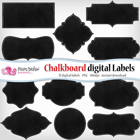 Chalkboard digital labels clip art. Commercial & personal Use. Instant