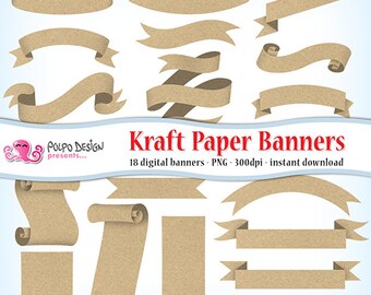 Kraft paper banners clipart. Commercial & personal Use. Instant Download. Digital clip art, old paper ribbons, kraft labels beige grunge tan