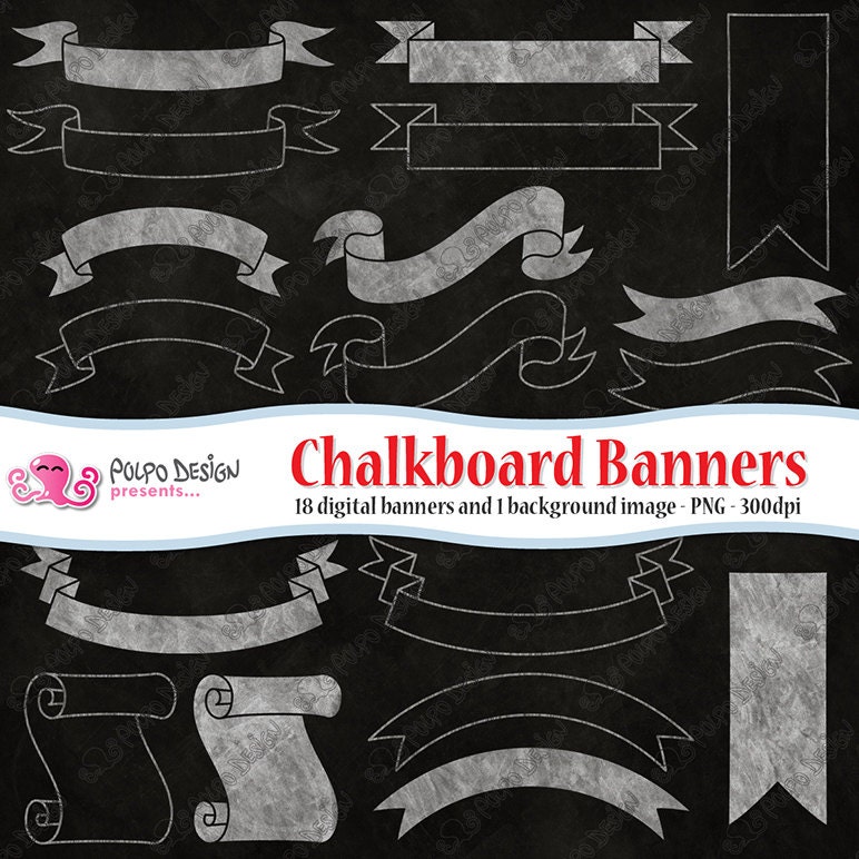 Chalkboard banners clipart. Commercial & personal Use. Instant Download. Digital scrapbooking clip art banner ribbon tag background border.
