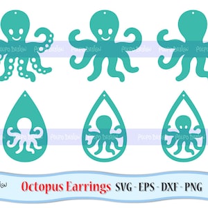 Octopus Earrings SVG, Eps, Dxf and Png. Vector files ideal for cutting machines such as Silhouette Studio Cameo, Cricut, ScanNCut etc.